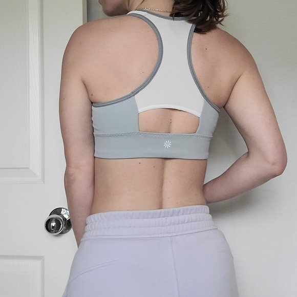Athleta Zip It Blue-Gray / White Mesh Stealth Medium Impact Sports Bra - Small - Picture 9 of 10